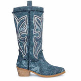 Saint Aria Denim Embroidered Cowboy Boots