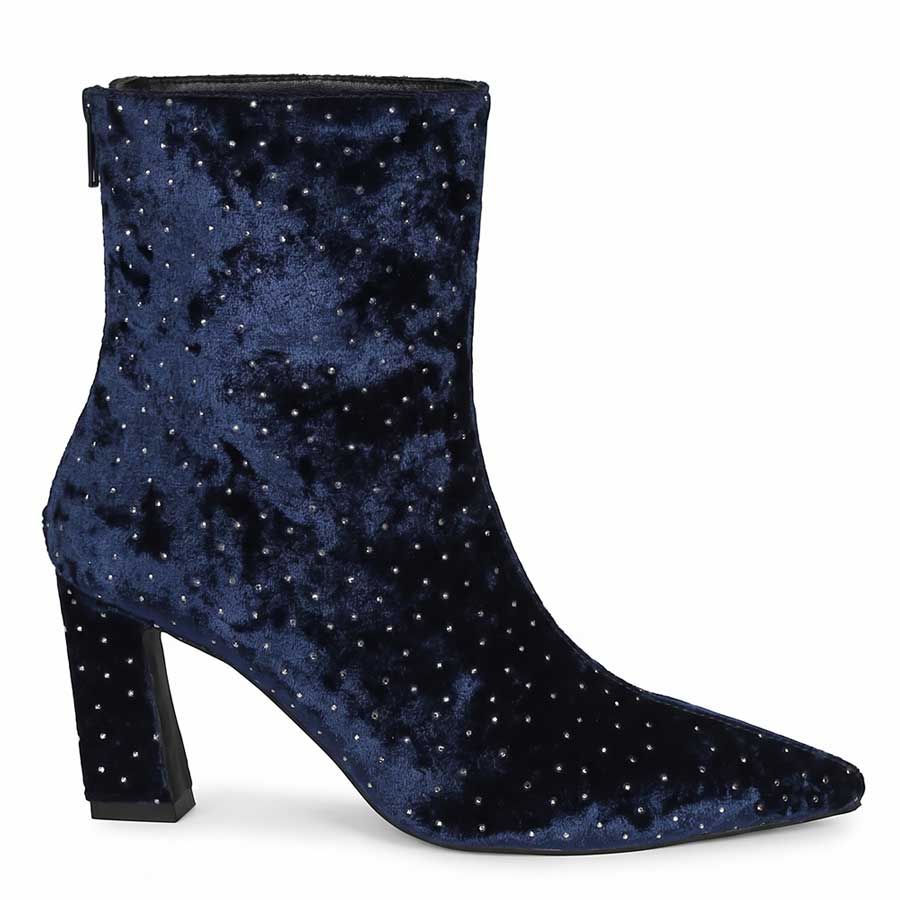 Saint Yara Blue Velvet Strass Ankle Boots