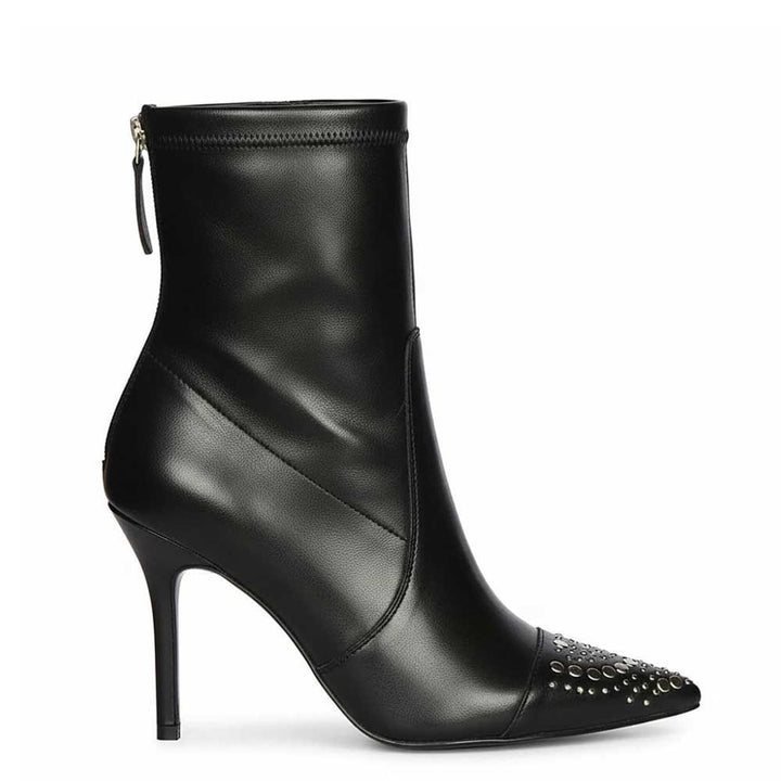 Saint Estrella Studded Stretch Black Napa Stiletto Ankle Boots