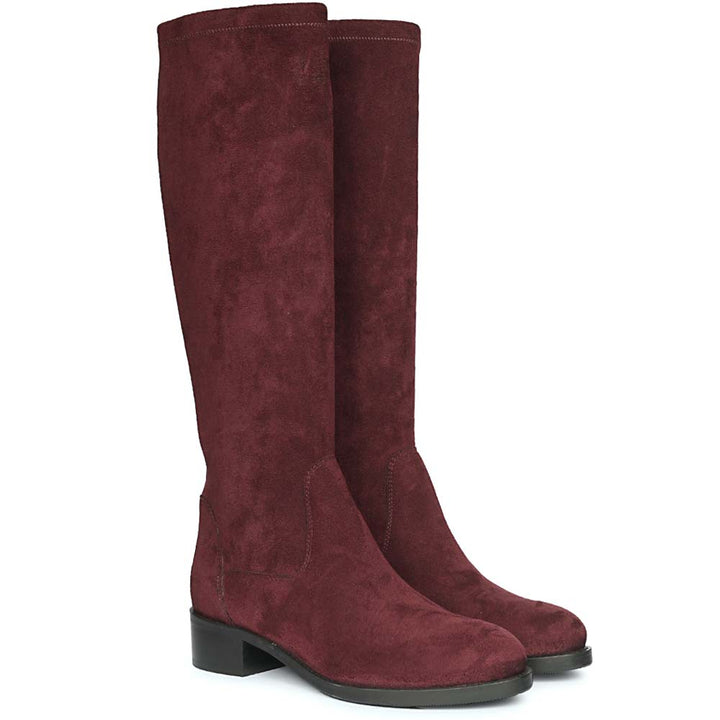 Saint Amy Burgundy Stretch suede Knee High Boots