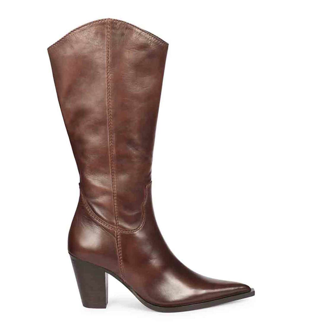 Saint Prune Brown Leather High shaft Cowboy Boots
