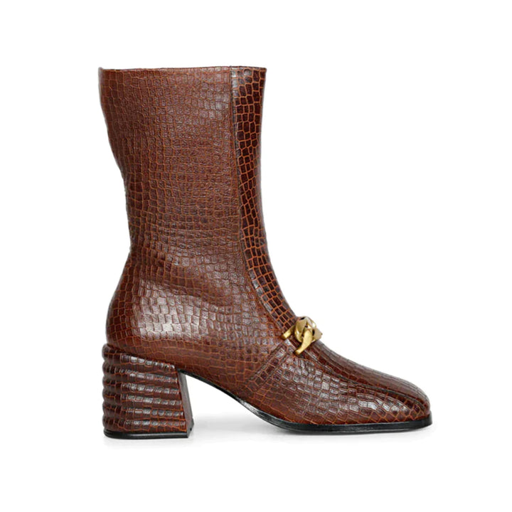Ava Brown Snake Embossed Leather Calf Boots