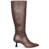 Saint Elara Buckle Embellished Brown Leather Long Boots