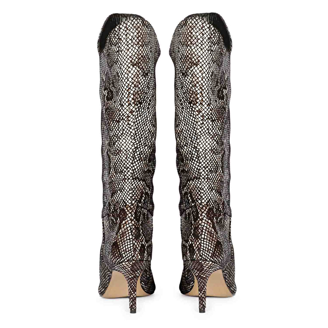 Make a bold fashion statement with Saint Rocio's snake print brown leather calf boots.