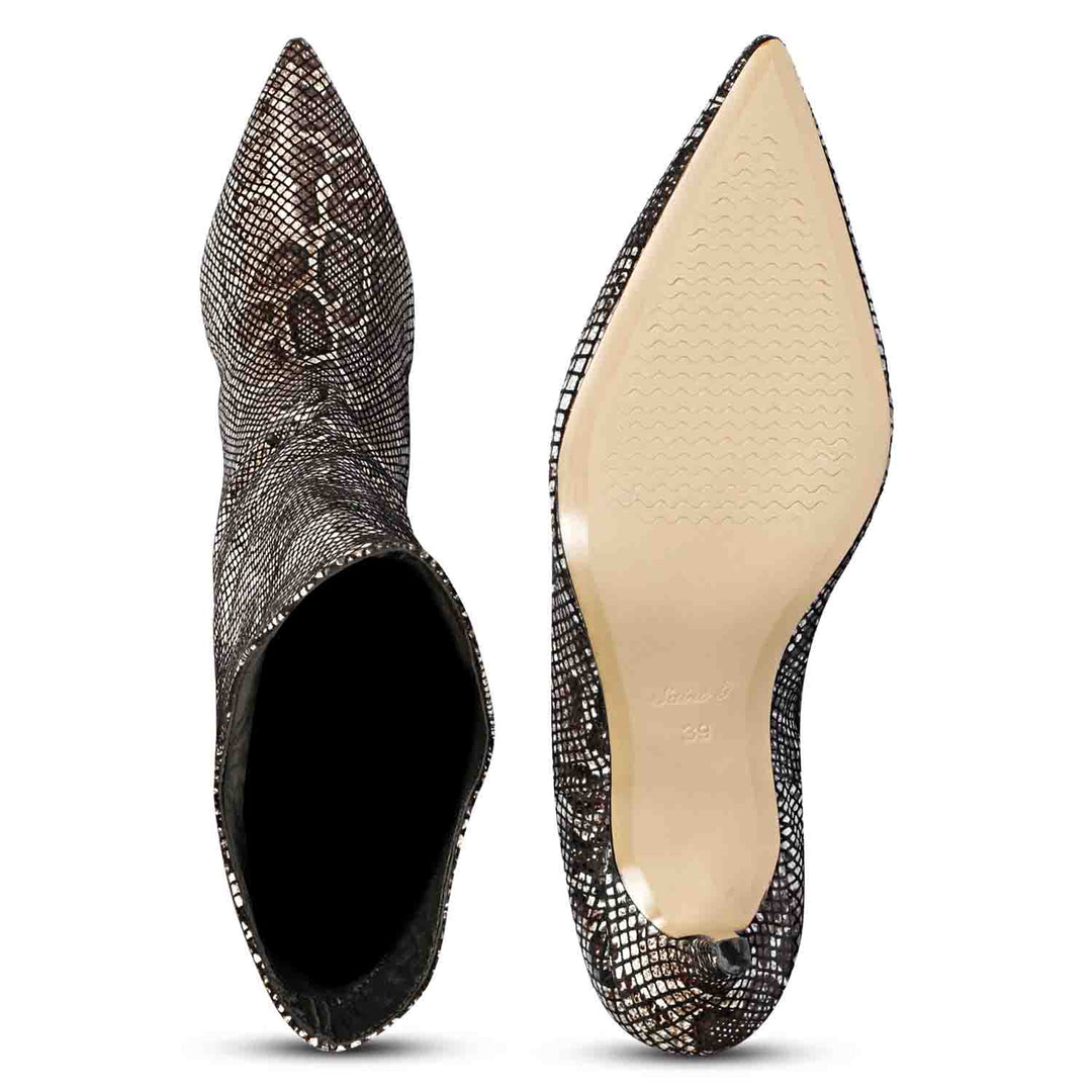 Saint Rocio Snake Print Brown Leather Calf Boots