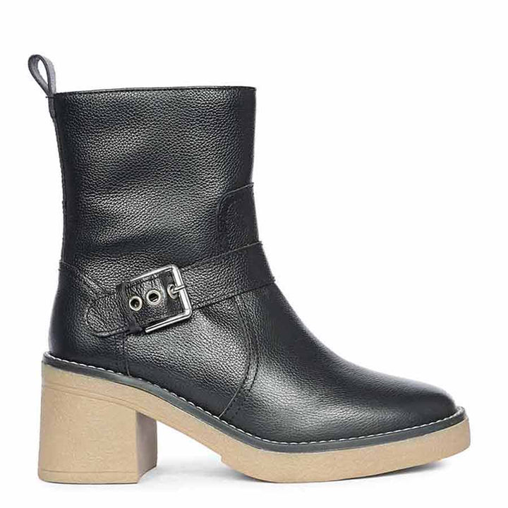 Saint Carmen Buckle Black Leather Ankle Boots