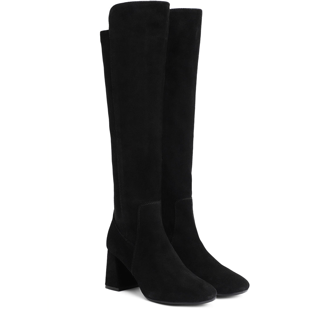 Saint Elexis Black Suede Leather Knee High Boots