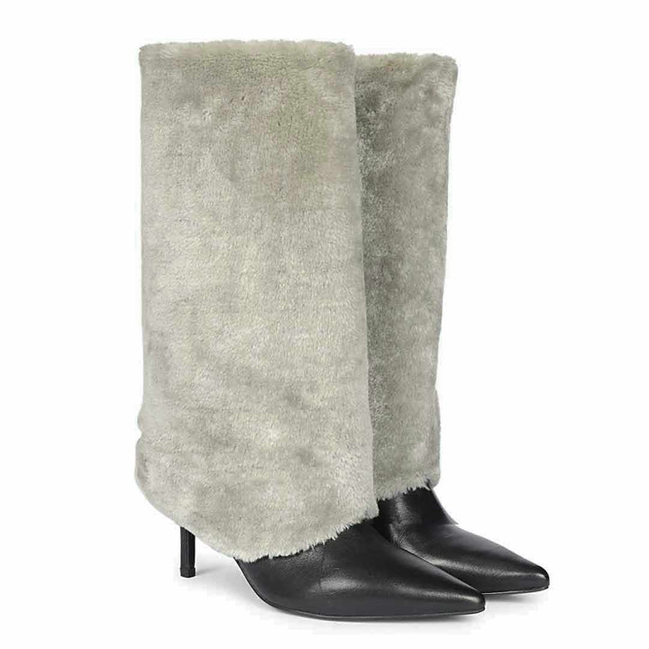 Saint Solveig Grey Fur Cuff Leather Calf Boots