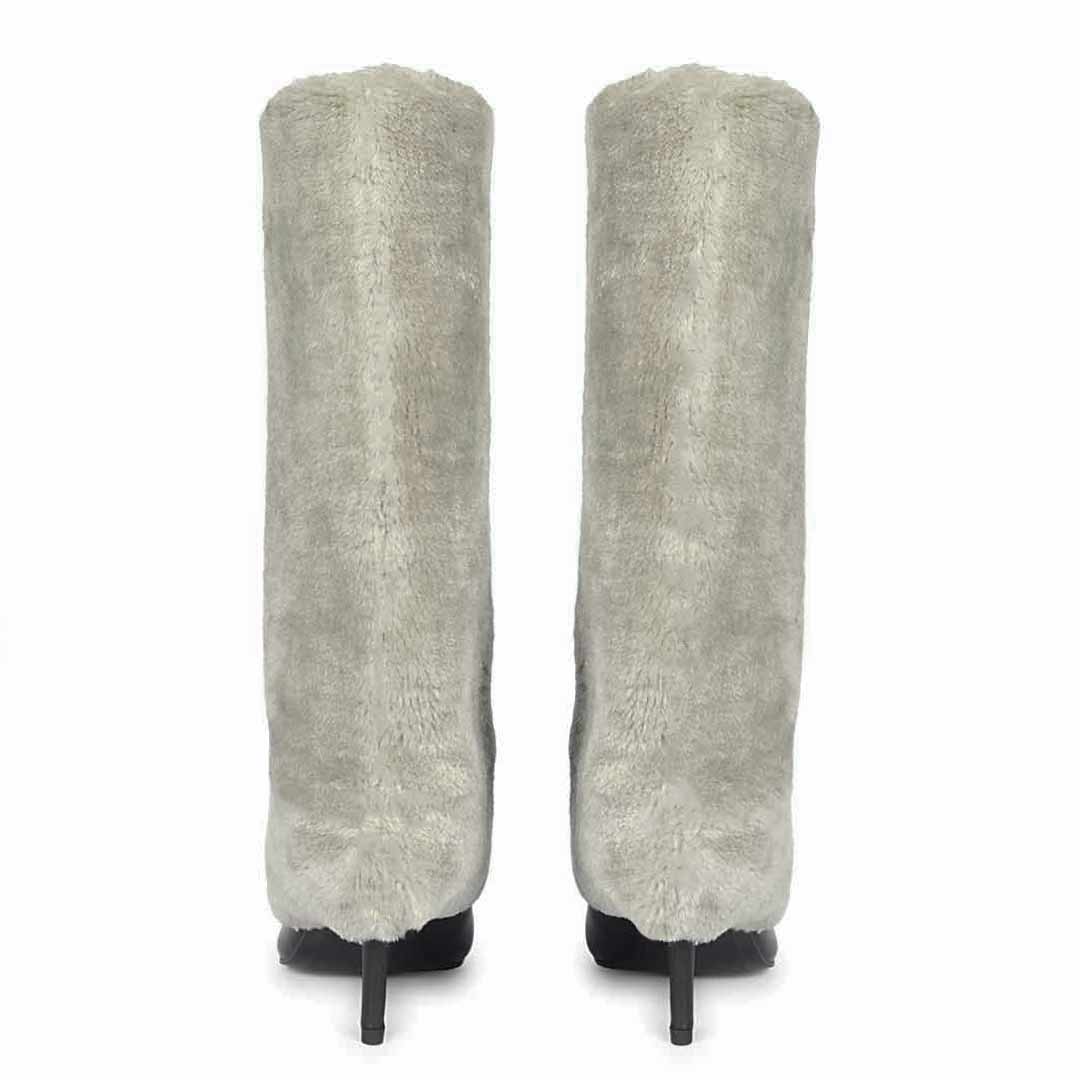 Saint Solveig Grey Fur Cuff Leather Calf Boots