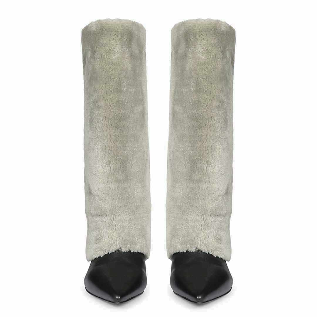 Saint Solveig Grey Fur Cuff Leather Calf Boots