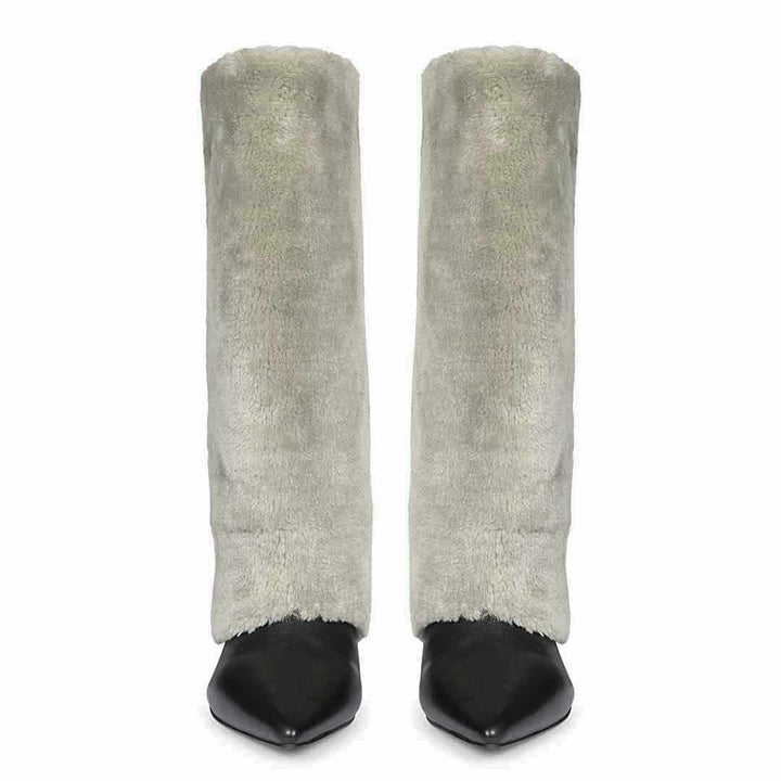 Saint Solveig Grey Fur Cuff Leather Calf Boots