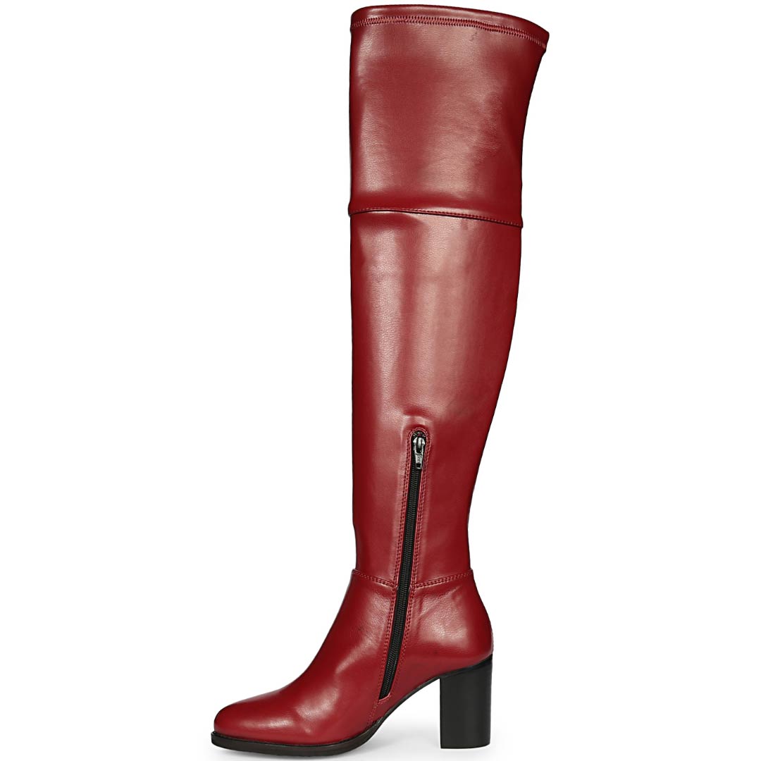 Saint Belinda Maroon Stretch Napa Thigh High Boots