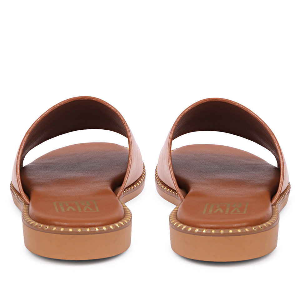 Sariel Tan Leather Flat Sandals