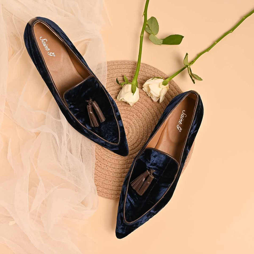 Saint Simona Blue Velvet Tassel Moccasins - Main Image