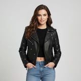 Saint Neve Black Leather Women Collar Jackets