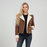 Saint Arlene Women Tan/Beige Leather Cafe Racer Jacket