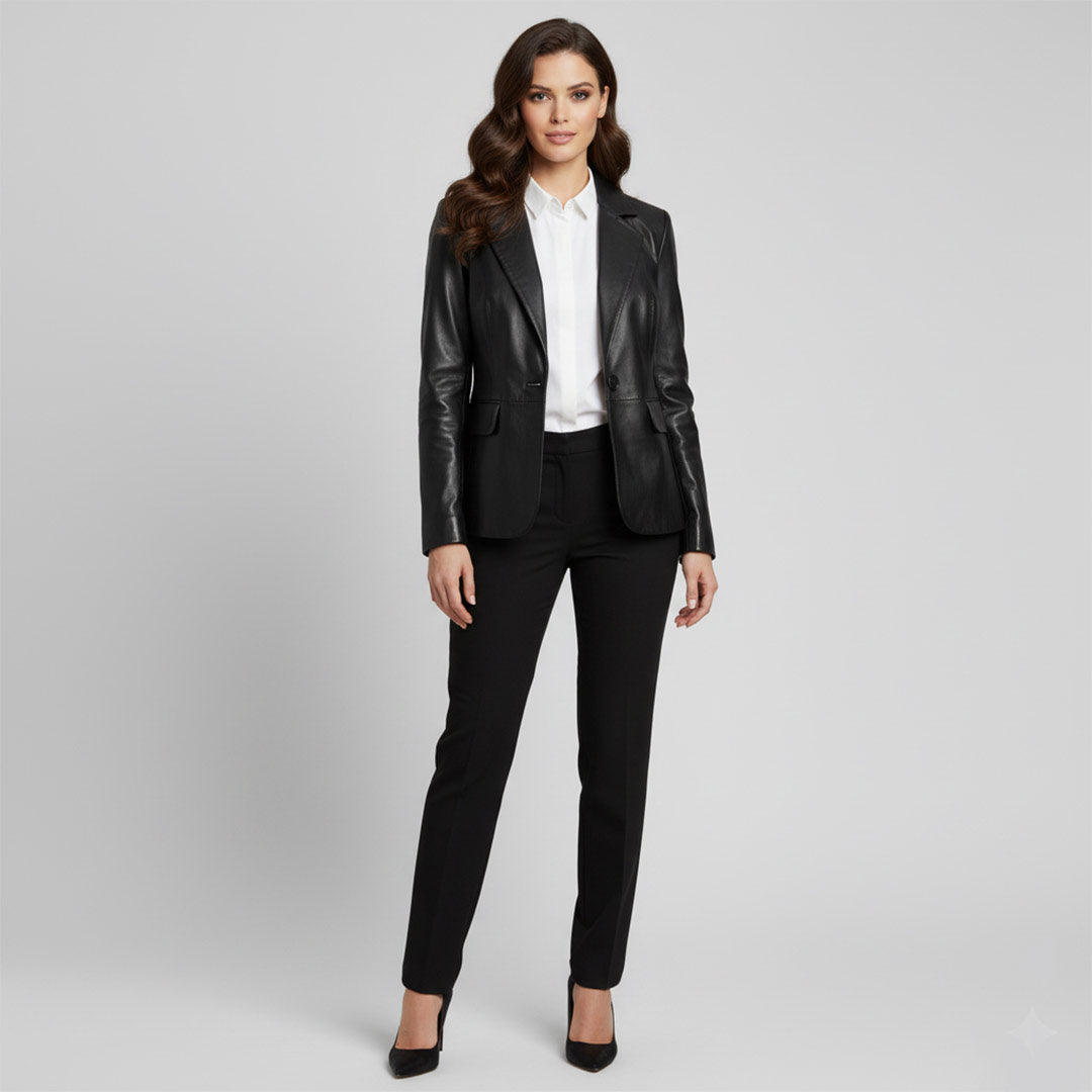 Saint Irida Women Black Leather Blazer
