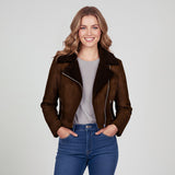 Saint Rebecca Women Brown Leather Spread Collar Jackets