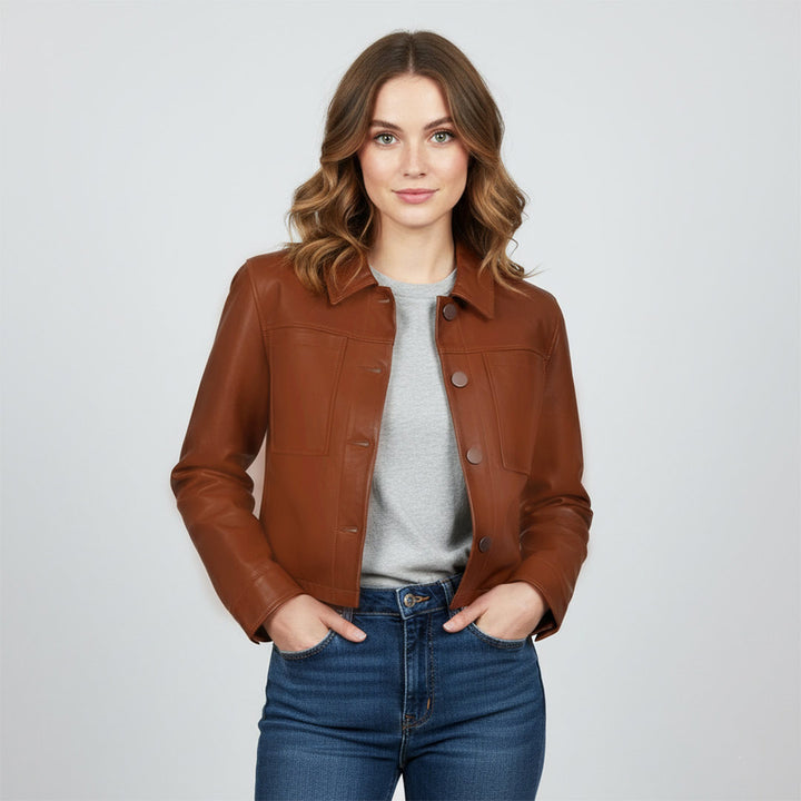 Saint Ray Cuoio Leather Women Collar Jackets