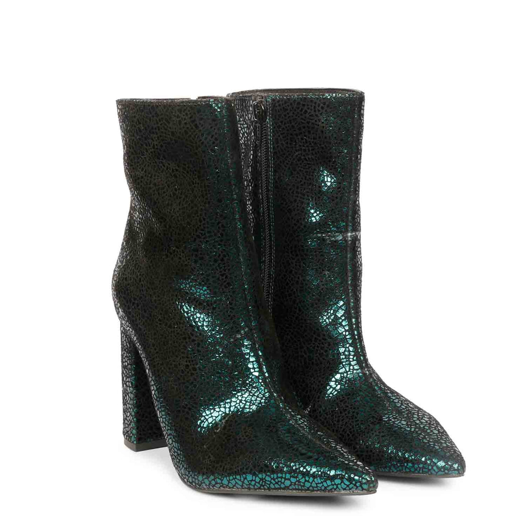 Saint Lorena Green Metallic Leather High Ankle Boots