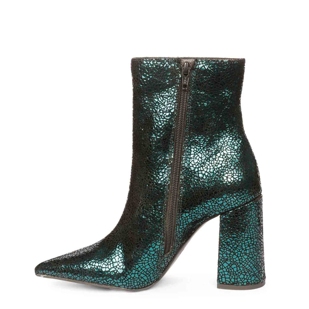 Metallic leather high ankle boots with a sleek and stylish design