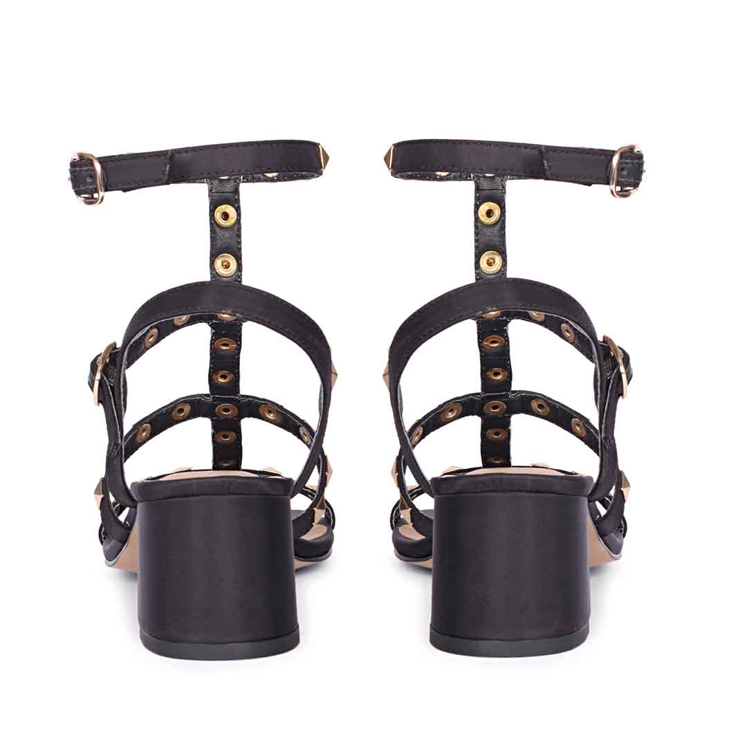 Saint Angela Metal Studded Double Buckle Black Heels – SaintG India