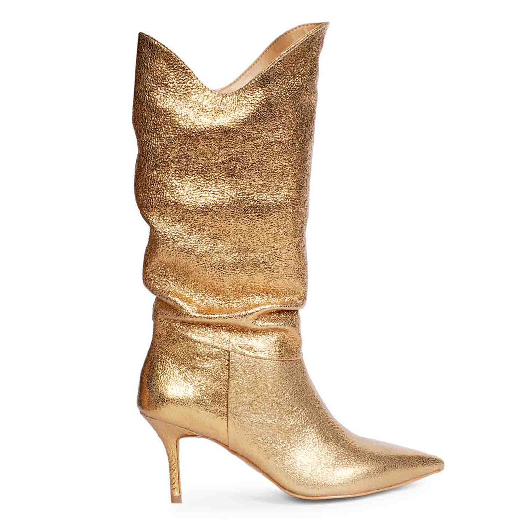 Saint Nayeli Gold Metallic Leather calf Length Slouch Boots