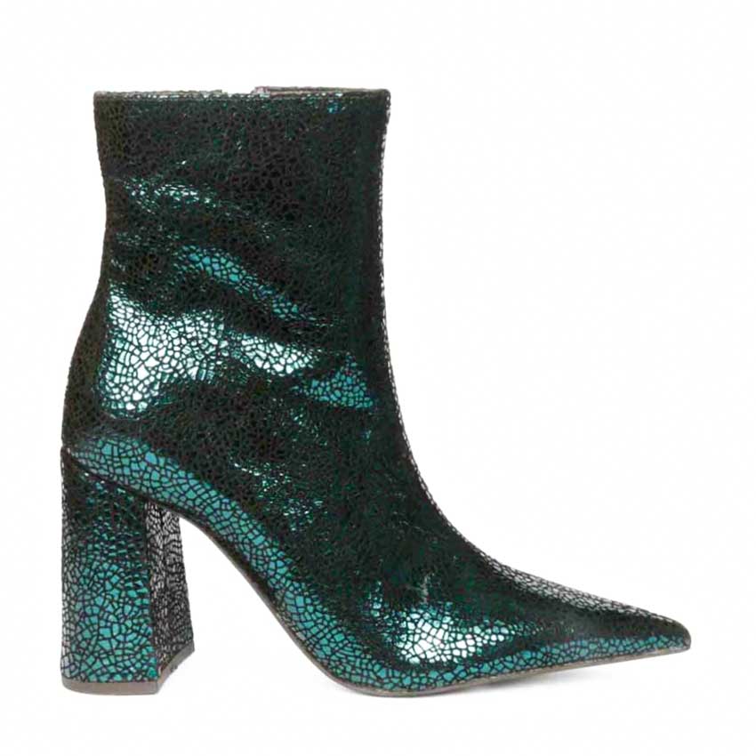 Saint Lorena Green Metallic Leather High Ankle Boots