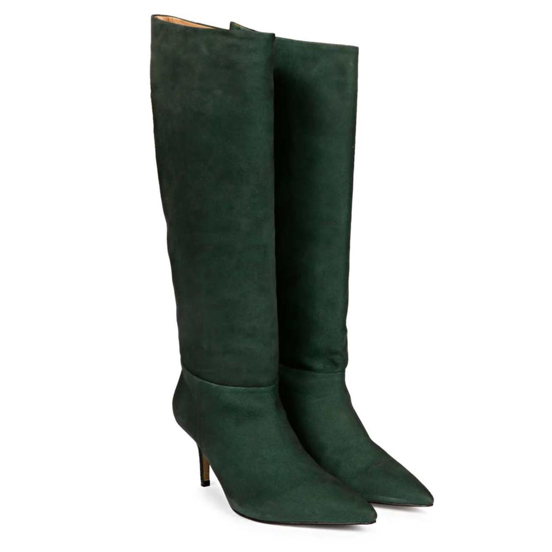 Saint Erin Green Suede Leather Kitten Heel Long Boots