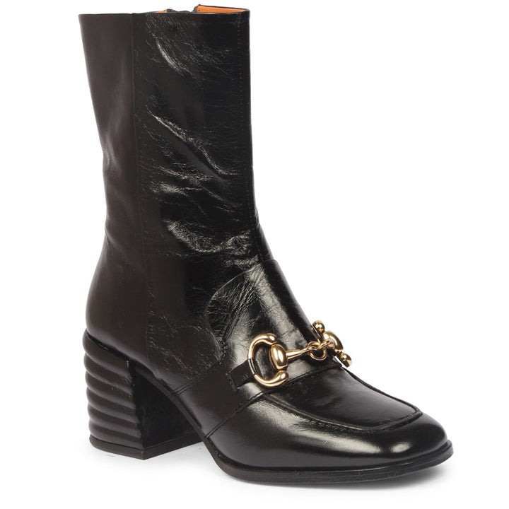 Ambrosia Black Distressed Leather High Ankle Boots.