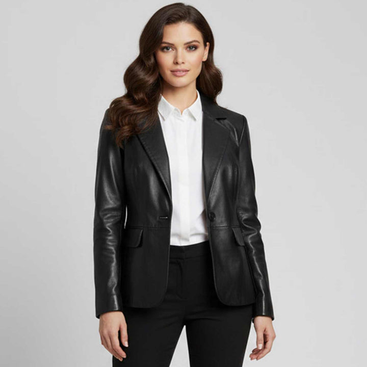 Saint Irida Women Black Leather Blazer
