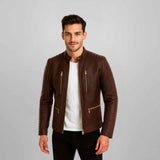 Saint Ellis chocolate Leather Men's Cafe Racer Jackets