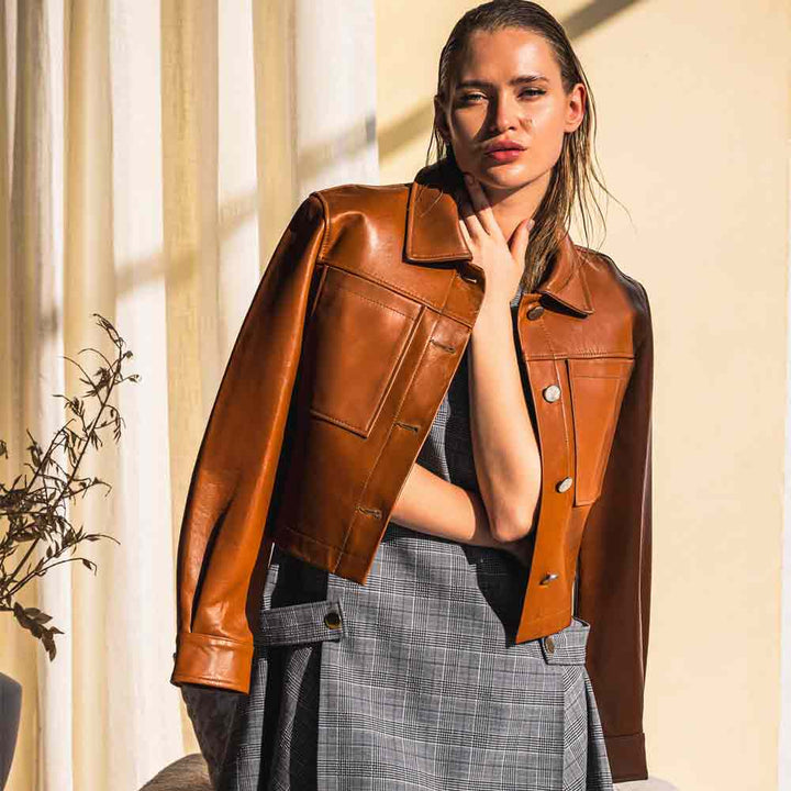 Saint Ray Cuoio Leather Women Collar Jackets