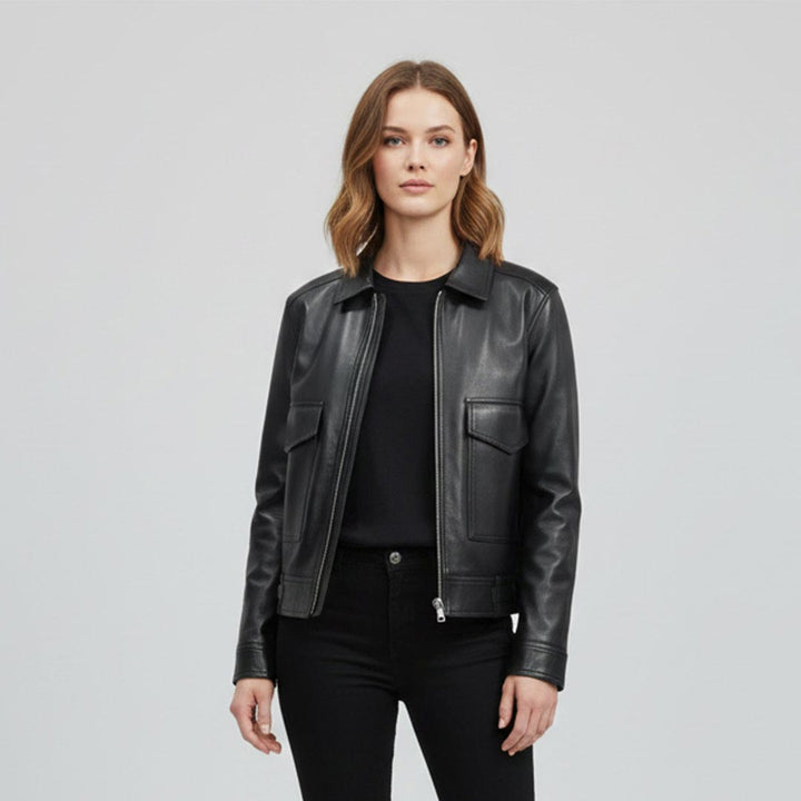 Saint Ginevra Black Leather Women Biker Jackets