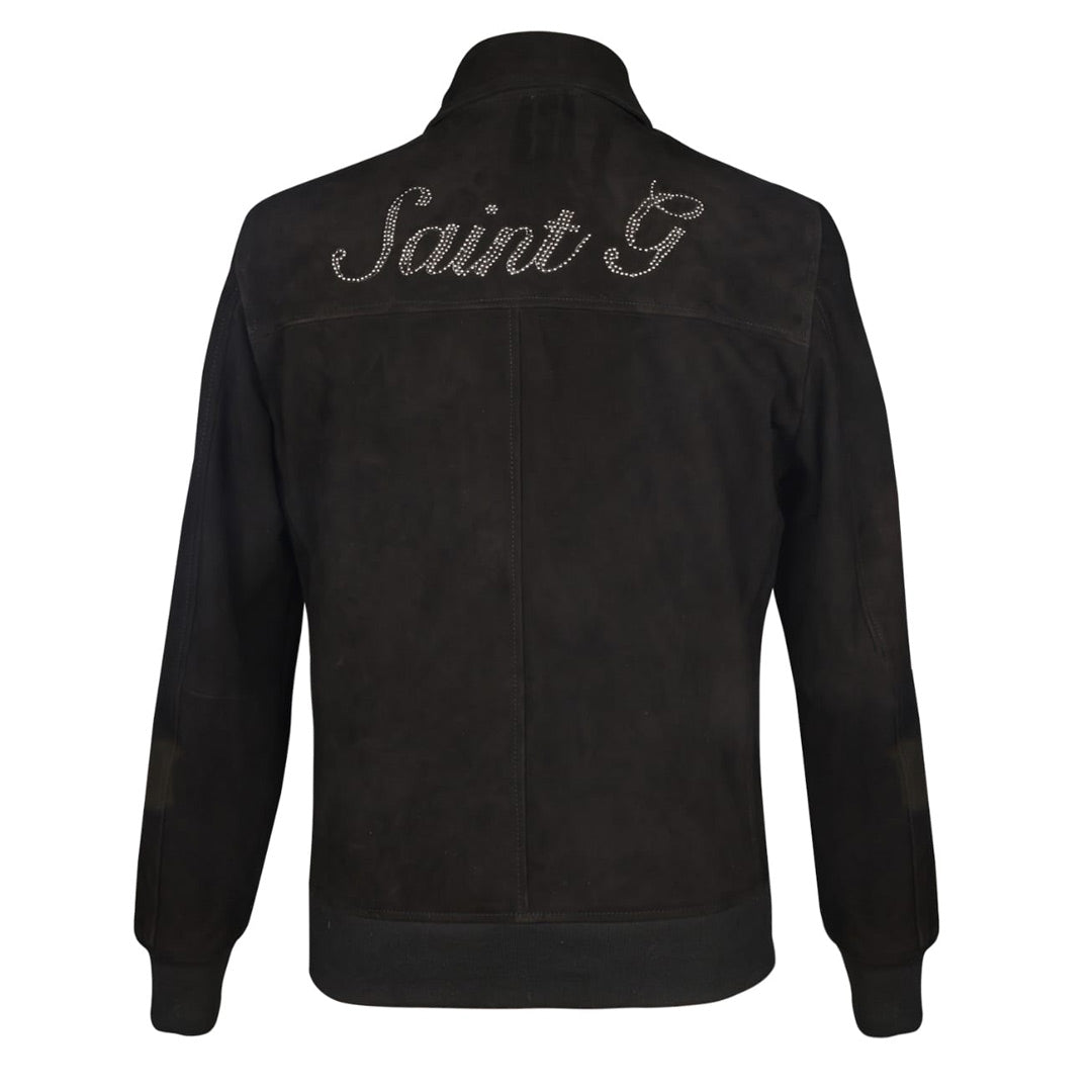 Saint Reggie Black Leather Men's Bomber Jacket
