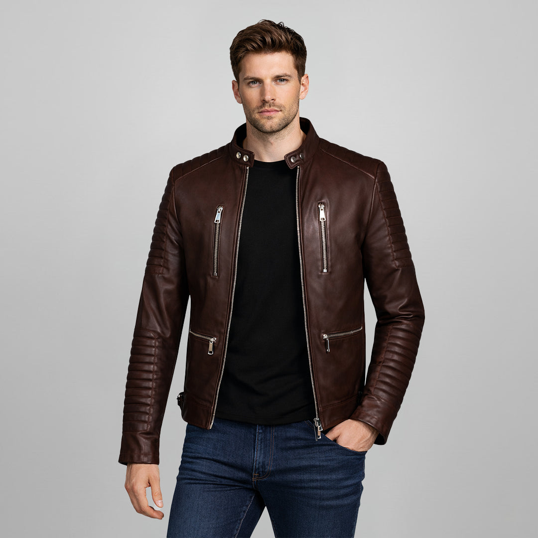 Saint Ellis chocolate Leather Men's Cafe Racer Jackets