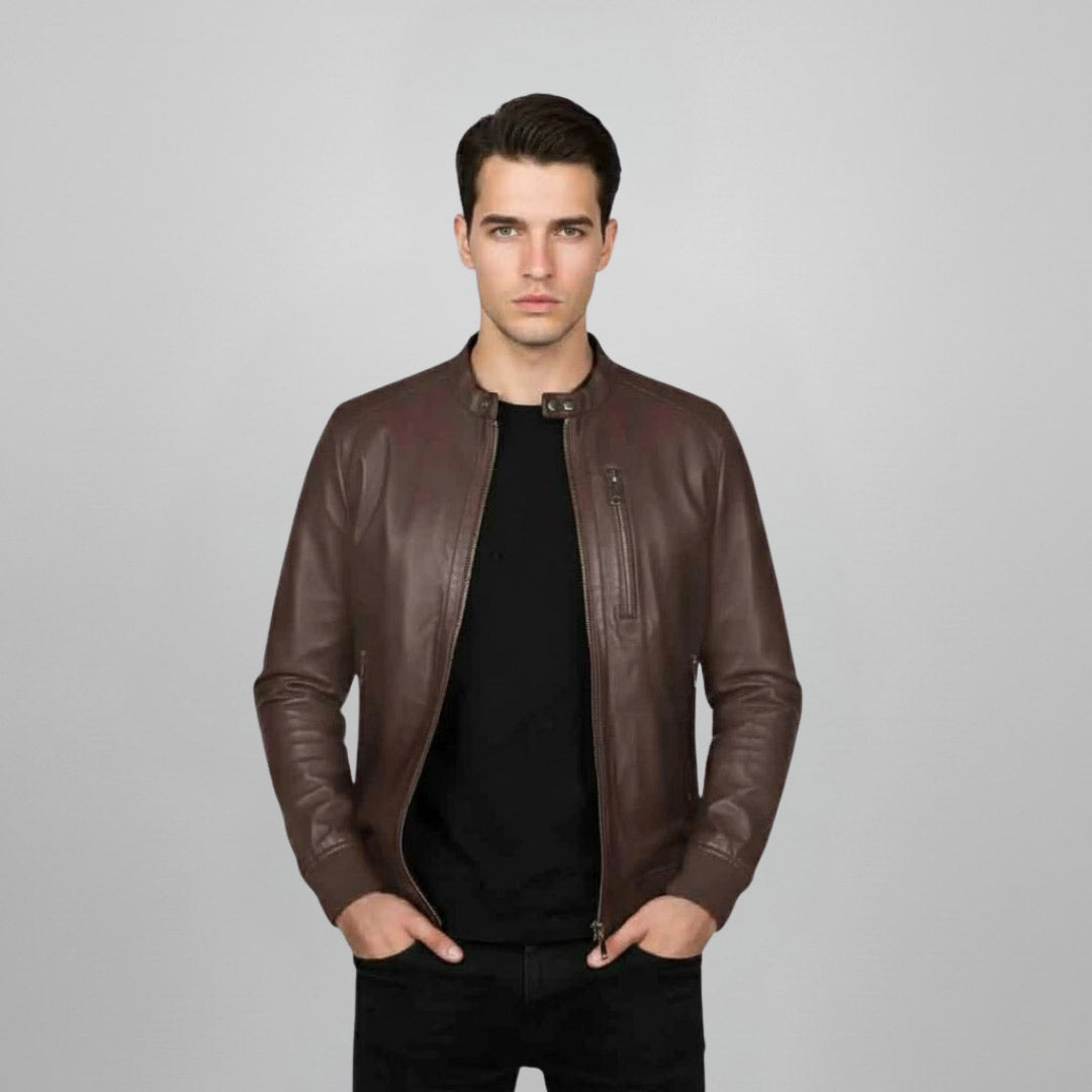 Saint Amorino Brown Leather Men's Bomber Jackets