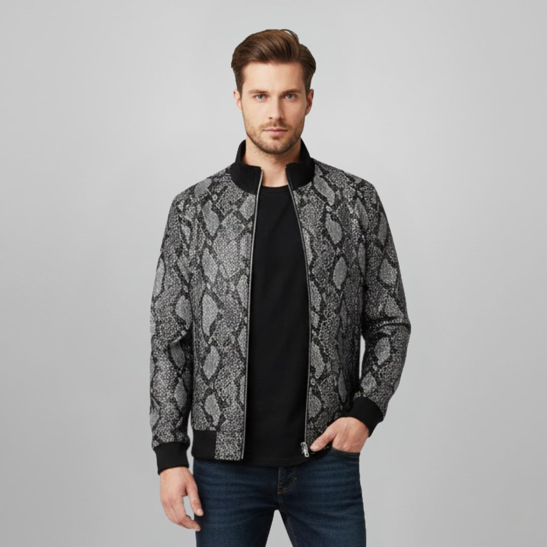 Grey leather bomber jacket for men
