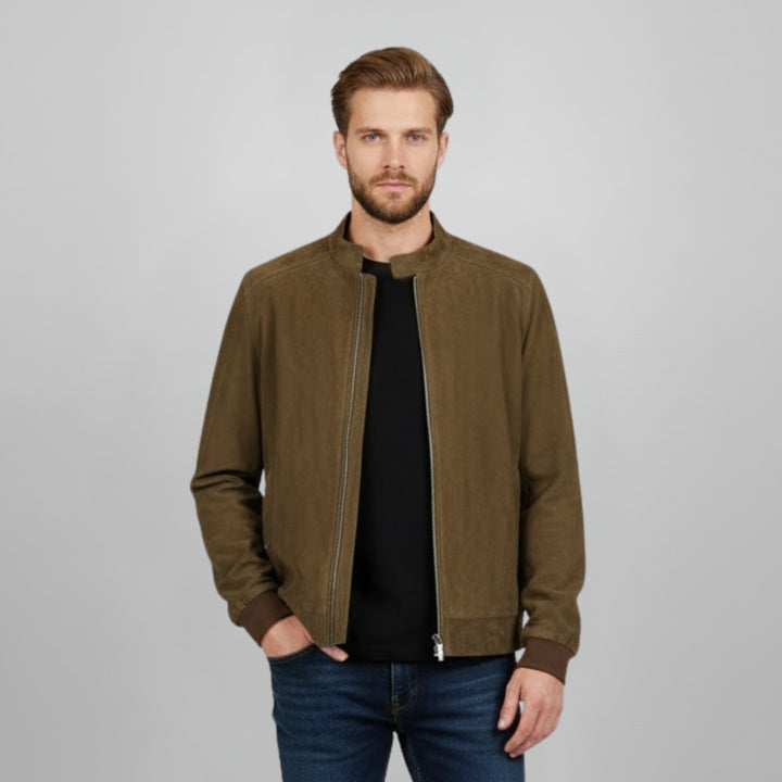 Saint Moreno Olive Suede Leather Men's Bomber Style Jackets