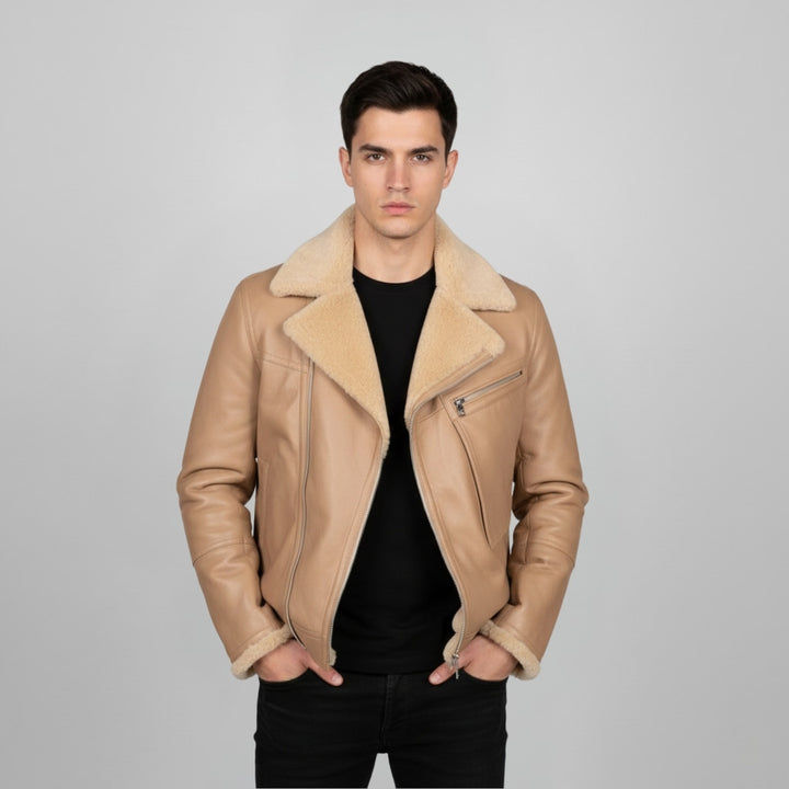 Saint Harley beige Leather Men's Biker Jacket