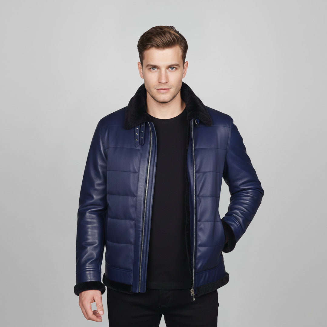 Saint Denis Blue Leather Men's Jackets