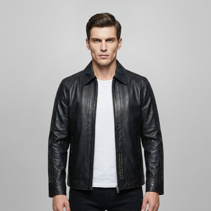 Saint Edoardo Studded Black Leather Men's Jackets