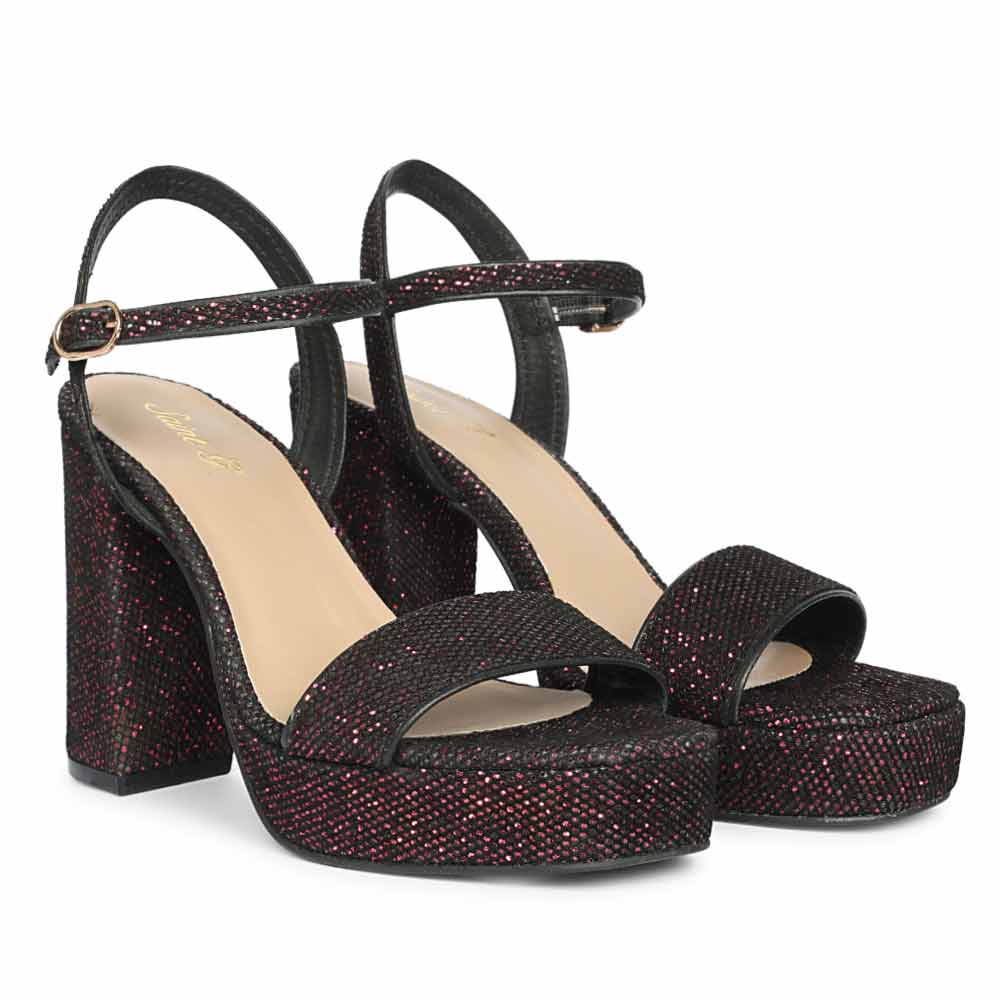 Saint Merrily Bordo Glitter Fabric Block Heels