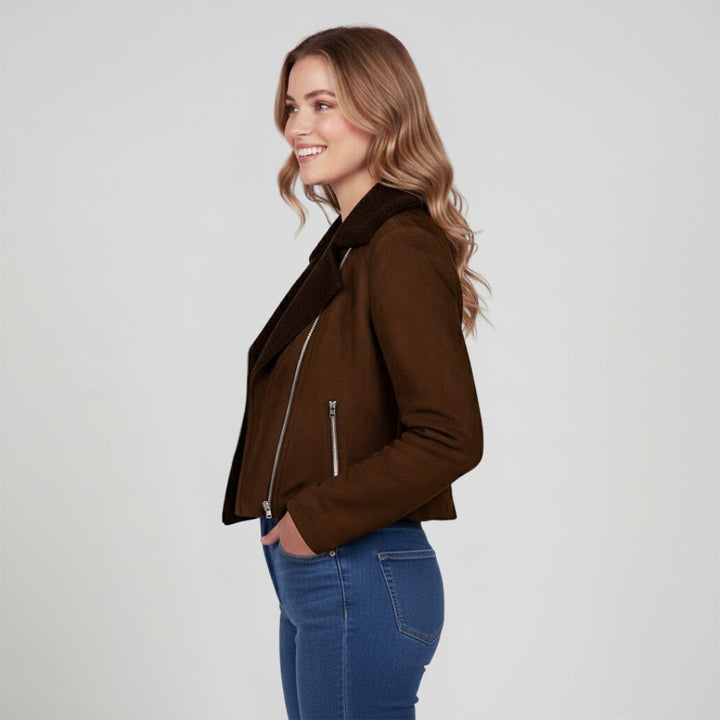 Saint Rebecca Women Brown Leather Spread Collar Jackets