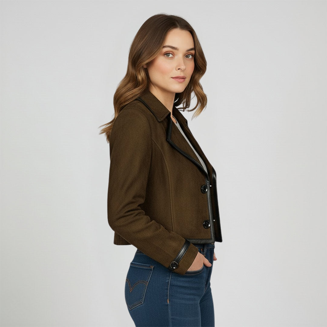 Saint Cloe Women Brown Leather Spread Collar Jackets