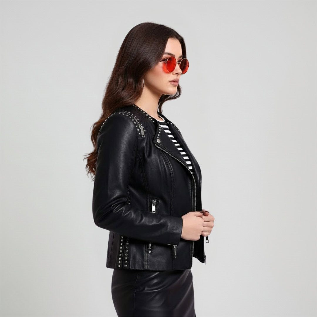 Saint Bethany Studded Black Leather Womens Jacket
