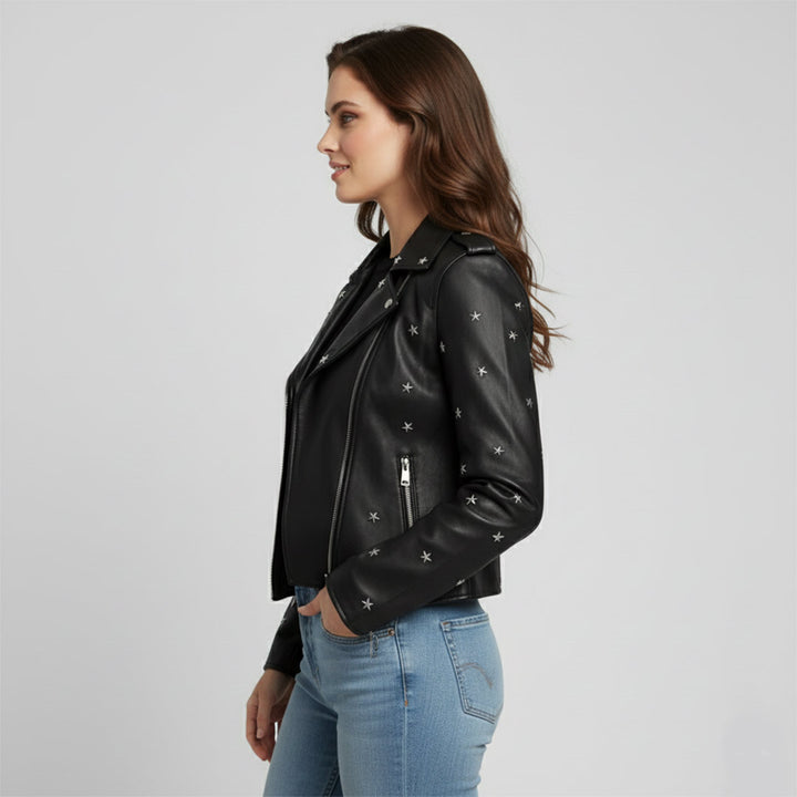 Saint Neve Black Leather Women Collar Jackets