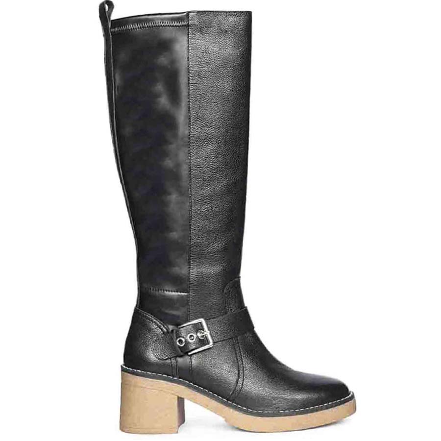 Saint Dahlia Silver Buckle Black Leather Long Boots