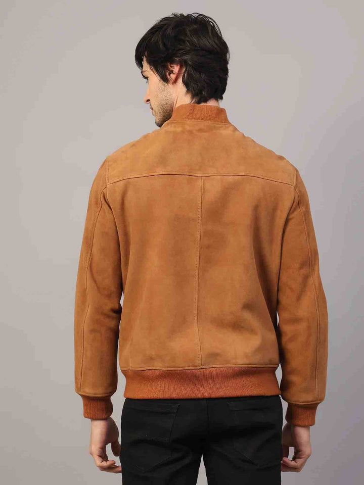 Saint Giovanni Tan Leather Men's Bomber Style Jackets