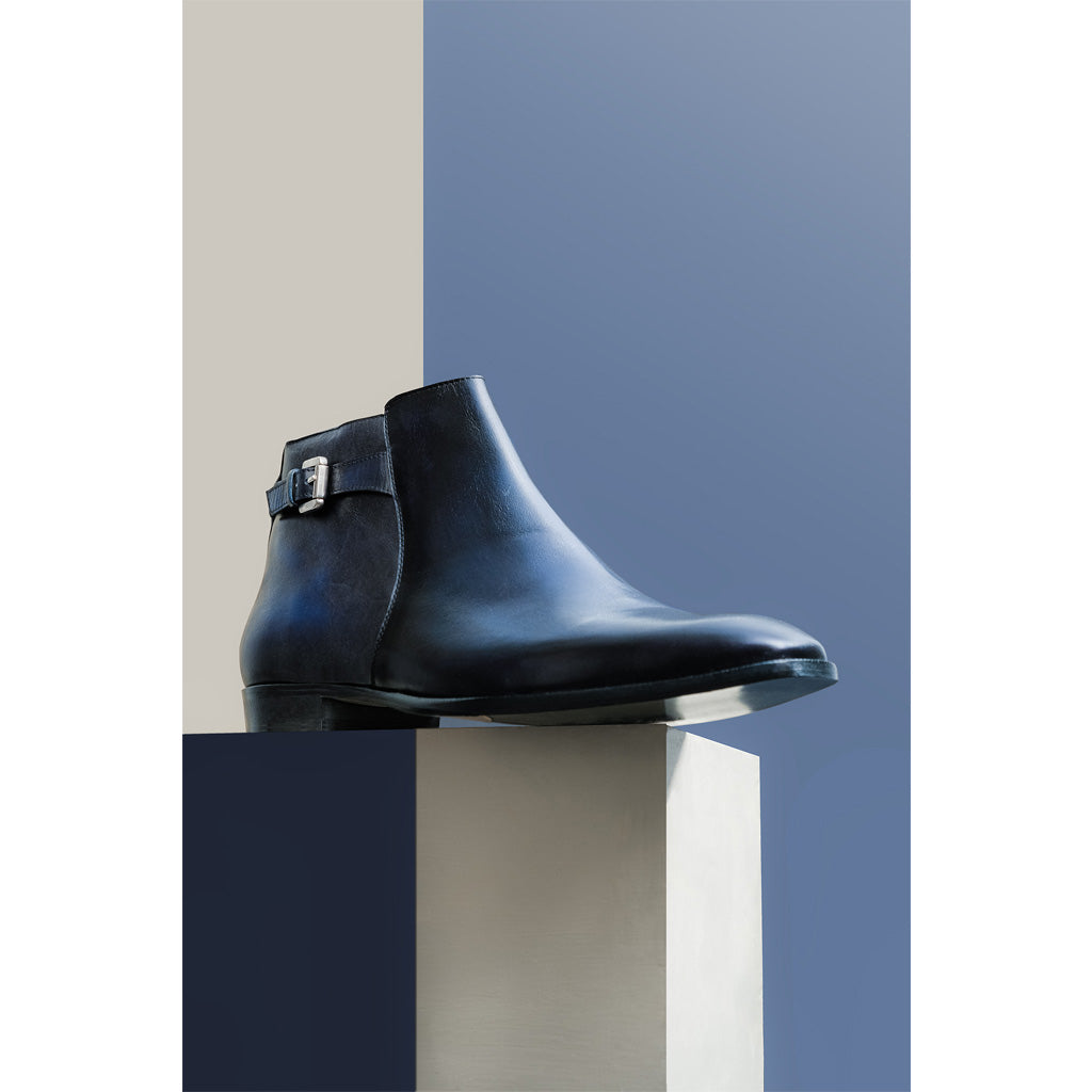 Saint Italiano Dark Blue Two Color Toned Leather Ankle Boots - SaintG